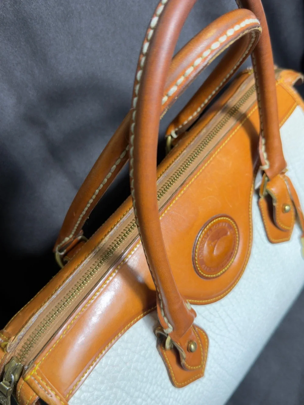 Vintage Dooney & Bourke All Weather Leather Doctor Satchel Bag Bone Cream Tan